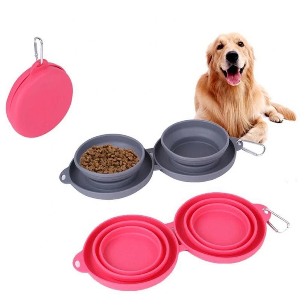 Pet Feeding Rubber Foldable Double Bowls Pets Supplies Dog ,Cat Feeding Bowl