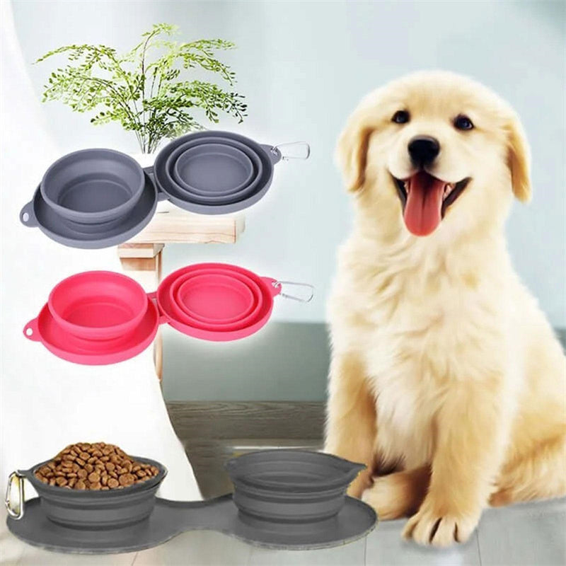 Pet Feeding Rubber Foldable Double Bowls Pets Supplies Dog ,Cat Feeding Bowl