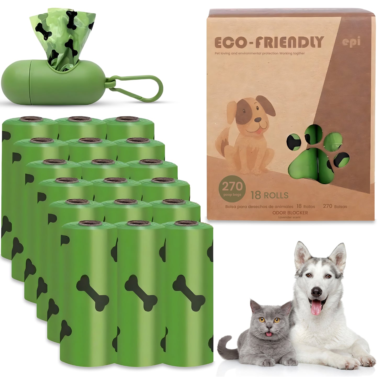 Dog Poop Bags, Pet West Bags with Extra Thick, Leak Proof Guarantee 270 Counts Refill Rolls With Dispenser