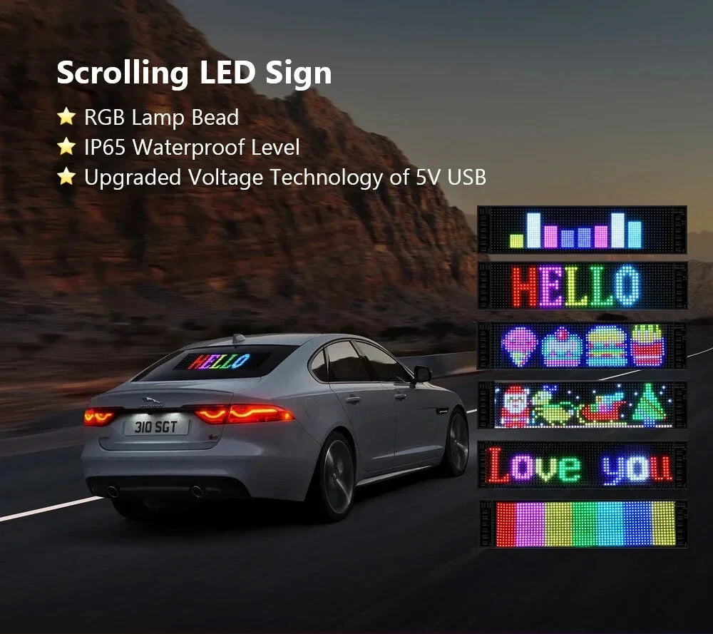 Cars LED Sign, Led Matrix Flaxible Pannels,Blutooth App Control,Custom Tax Patten Animated Light for Shop,Cars,Trucks,Hotels 5V16X96,59cmX12cm