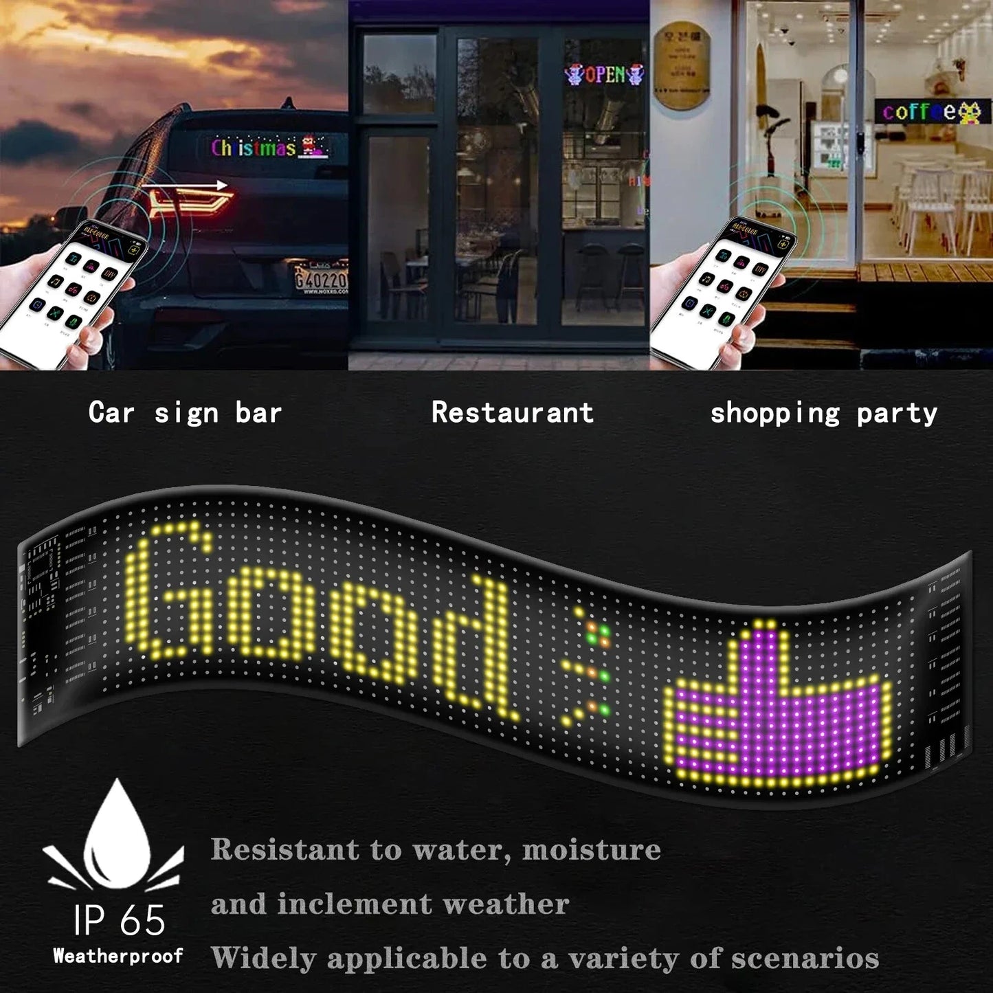 Cars LED Sign, Led Matrix Flaxible Pannels,Blutooth App Control,Custom Tax Patten Animated Light for Shop,Cars,Trucks,Hotels 5V16X96,59cmX12cm