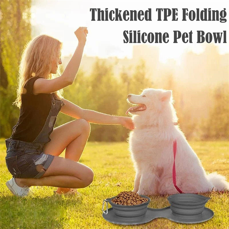 Pet Feeding Rubber Foldable Double Bowls Pets Supplies Dog ,Cat Feeding Bowl