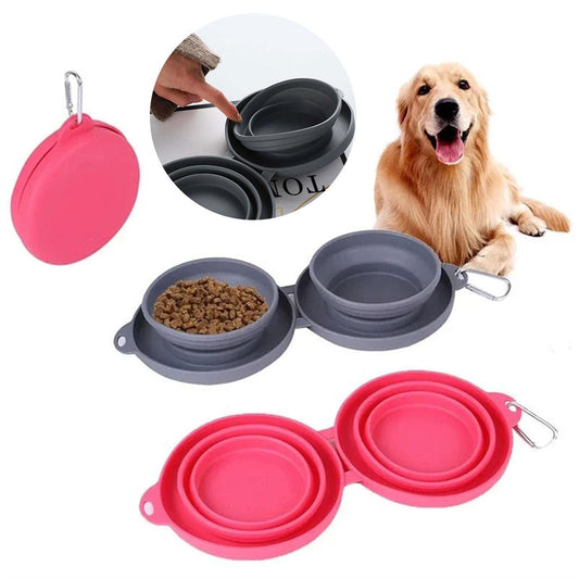 Pet Feeding Rubber Foldable Double Bowls Pets Supplies Dog ,Cat Feeding Bowl