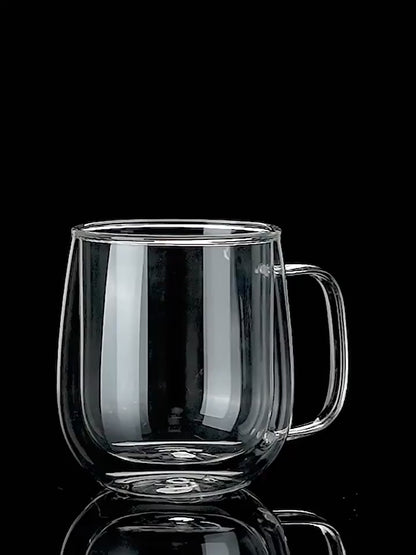 Double Walled Glass Mug 340ml / 12 Oz for coffee, Cappuccino,Tea,Latte,Espresso,Hot Beverage,Cold Drinks Mugs with Handle, Insulated Layer Coffee Cups, Clear Borosilicate Glass Mugs Set of 2